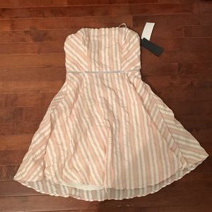 City Studio Pink and White Striped Strapless Dress